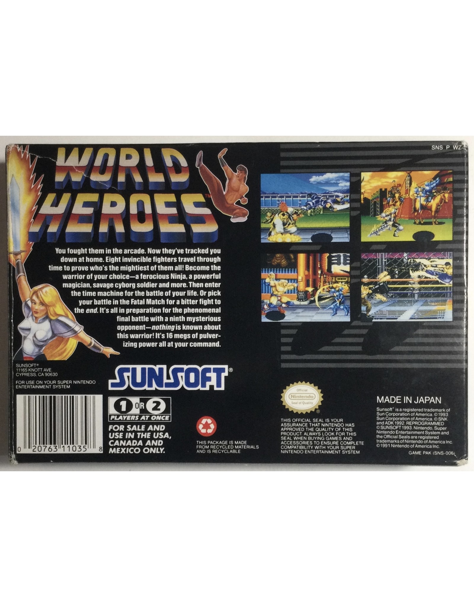 SUNSOFT World Heroes for Super Nintendo Entertainment System (SNES) - CIB