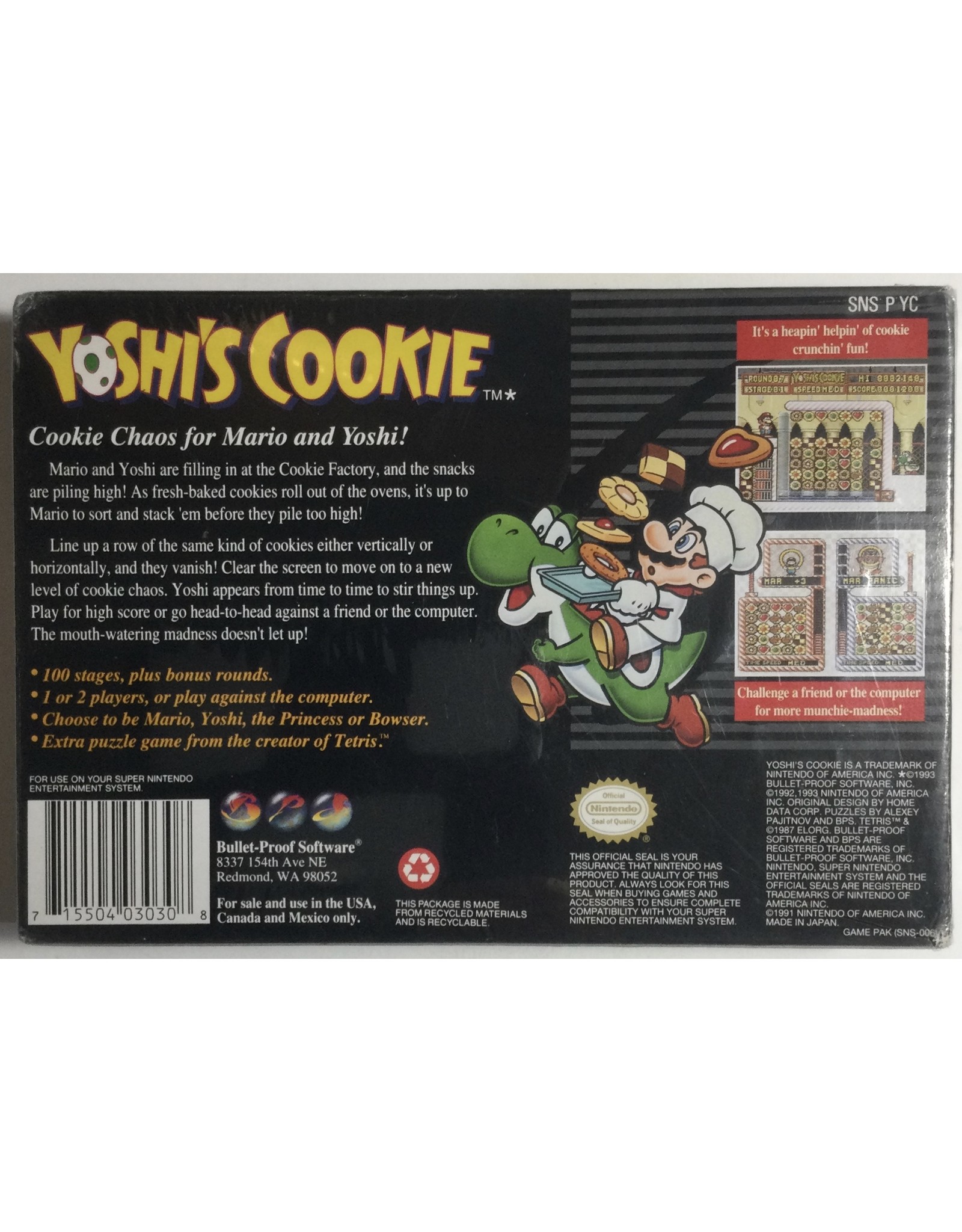 BULLET PROOF SOFTWARE Yoshi's Cookie for Super Nintendo Entertainment System (SNES)
