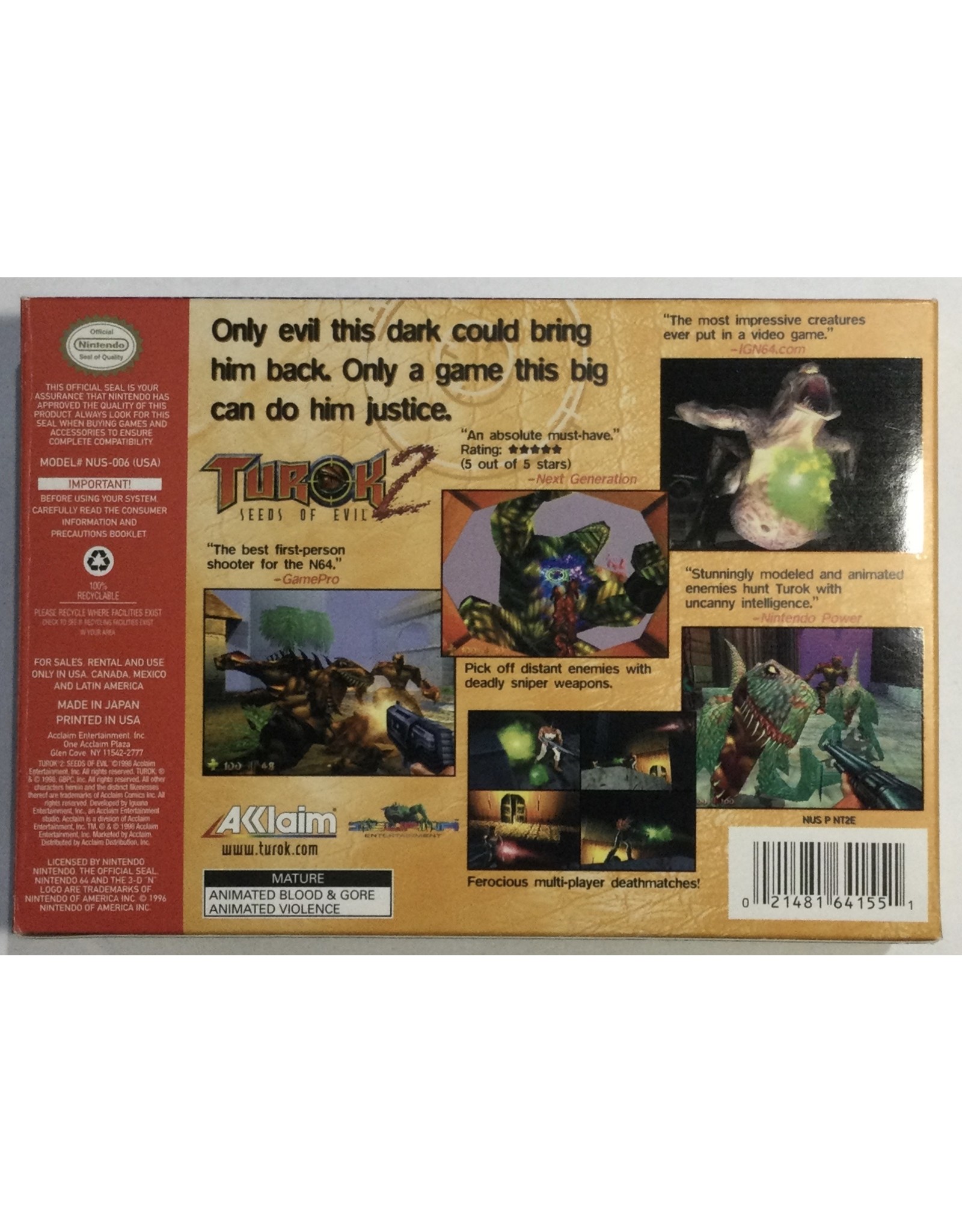 ACCLAIM Turok 2 Seeds of Evil for Nintendo 64 (N64) - CIB