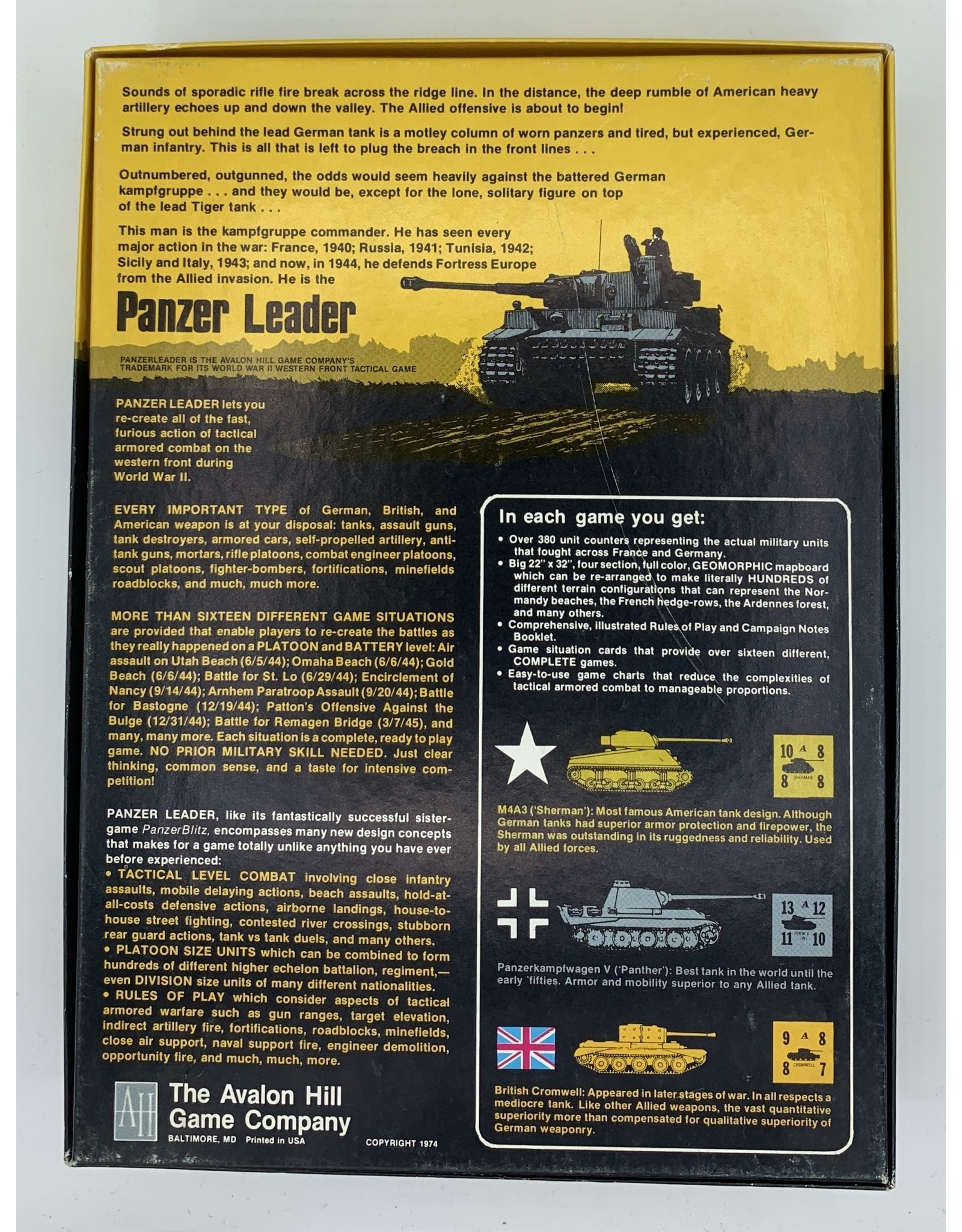 Avalon Hill Game Company Panzer Leader: Game of Tactical Warfare on the Western Front (1974)