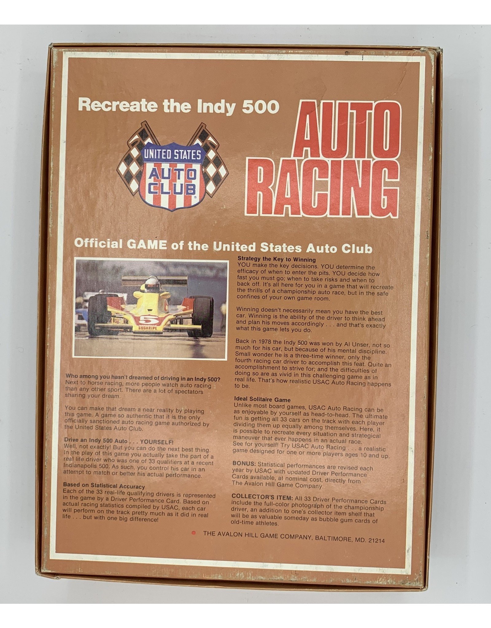 Avalon Hill Game Company USAC Auto Racing Board Game (1979)