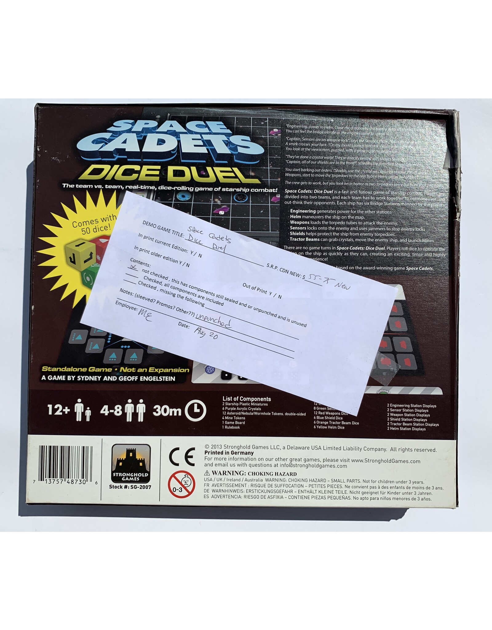 Stronghold Games Space Cadets: Dice Duel Used Board Game (2013)