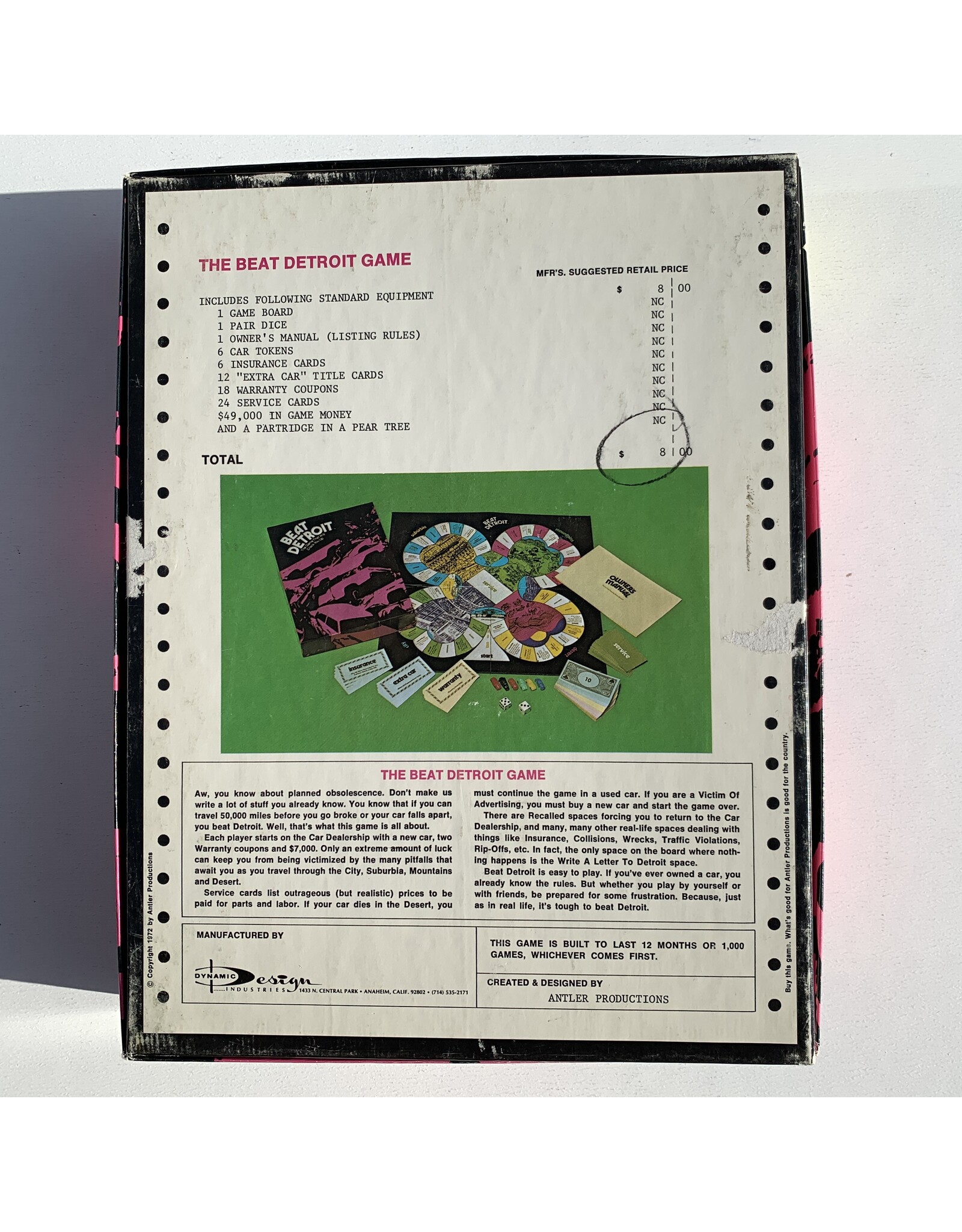 Dynamic Design Industries Beat Detroit Used Board Game (1972)