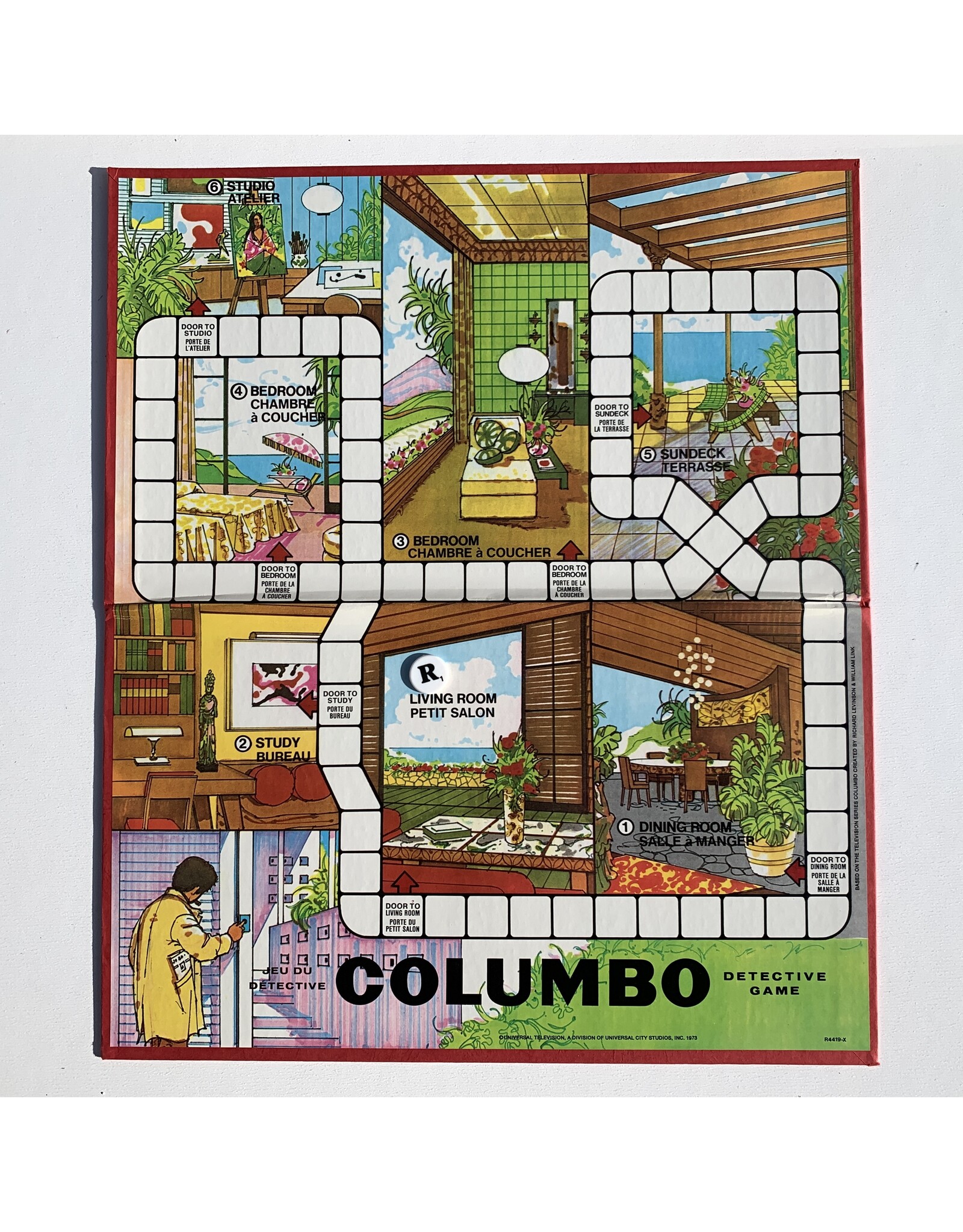 MILTON BRADLEY Columbo Detective Game Used board Game  (1973) (R) Dice has been replaced