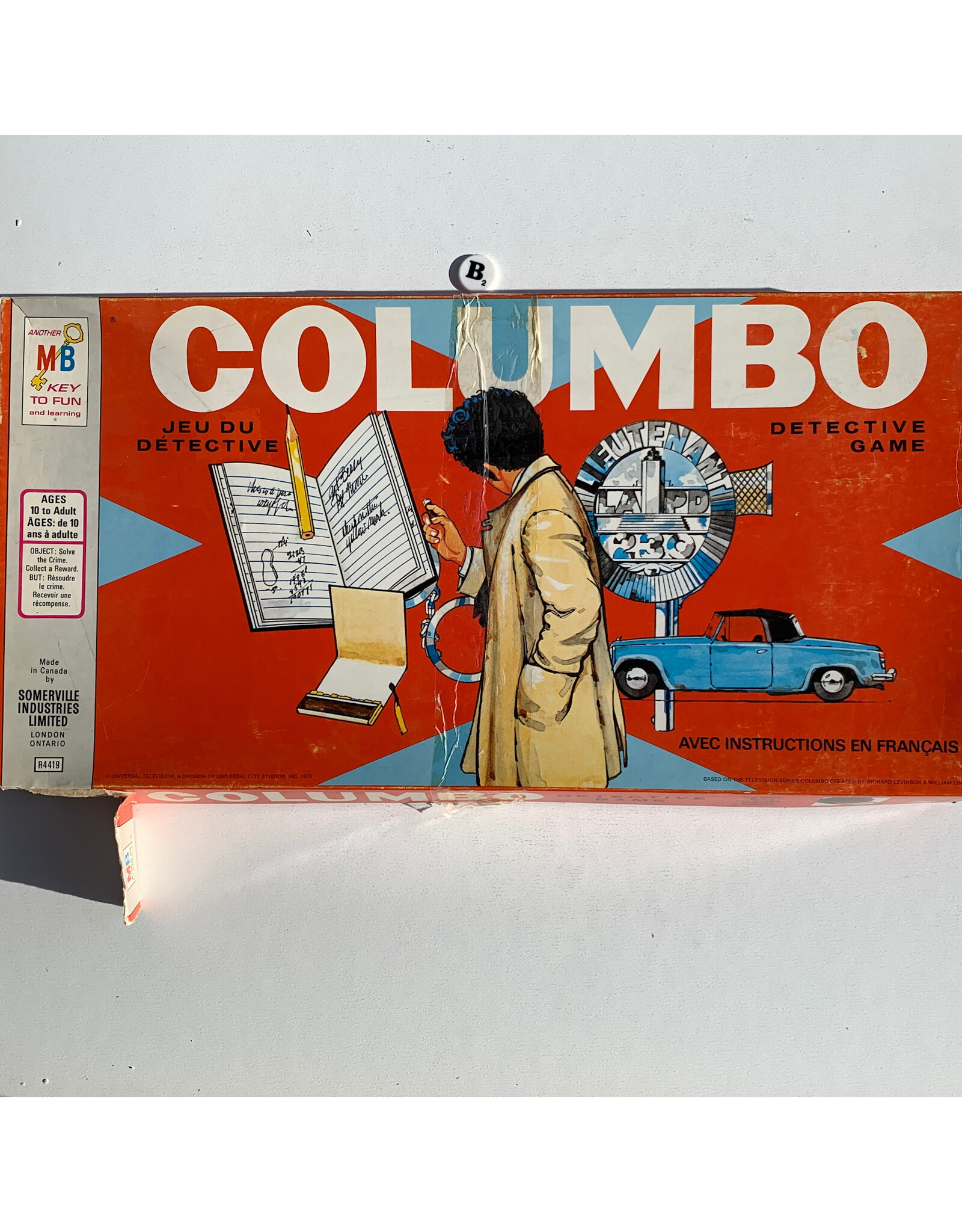 MILTON BRADLEY Columbo Detective Game Used Board Game  (1973) (B) Dice been replaced.
