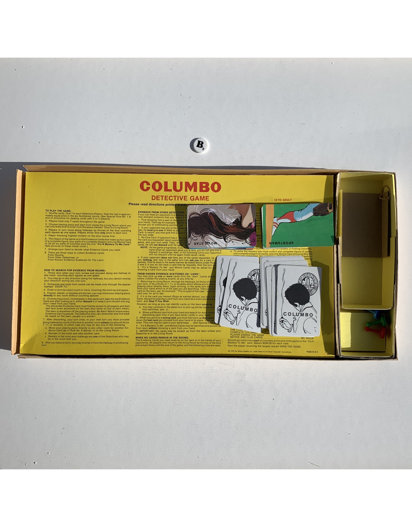 MILTON BRADLEY Columbo Detective Game Used Board Game  (1973) (B) Dice been replaced.