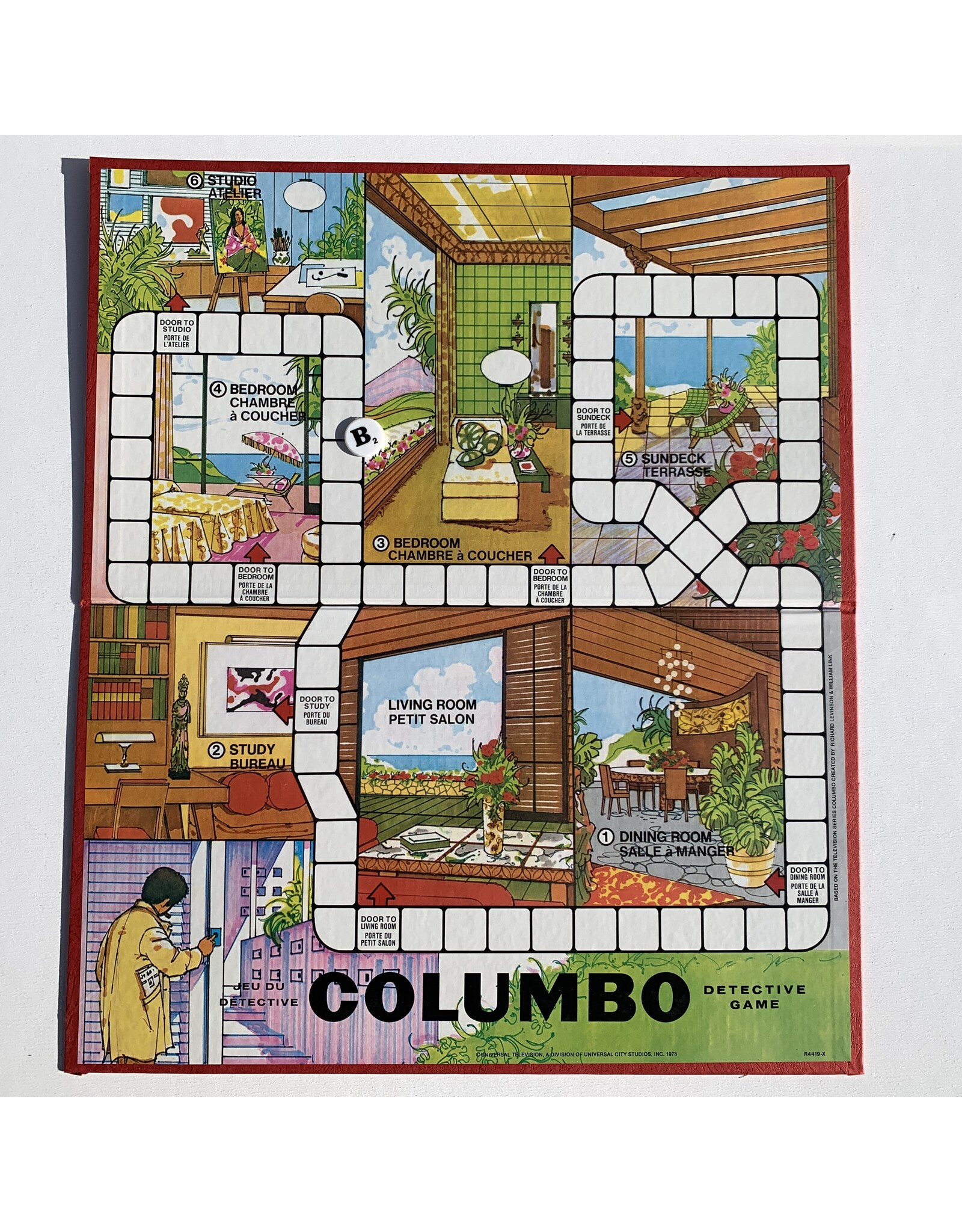 MILTON BRADLEY Columbo Detective Game Used Board Game  (1973) (B) Dice been replaced.