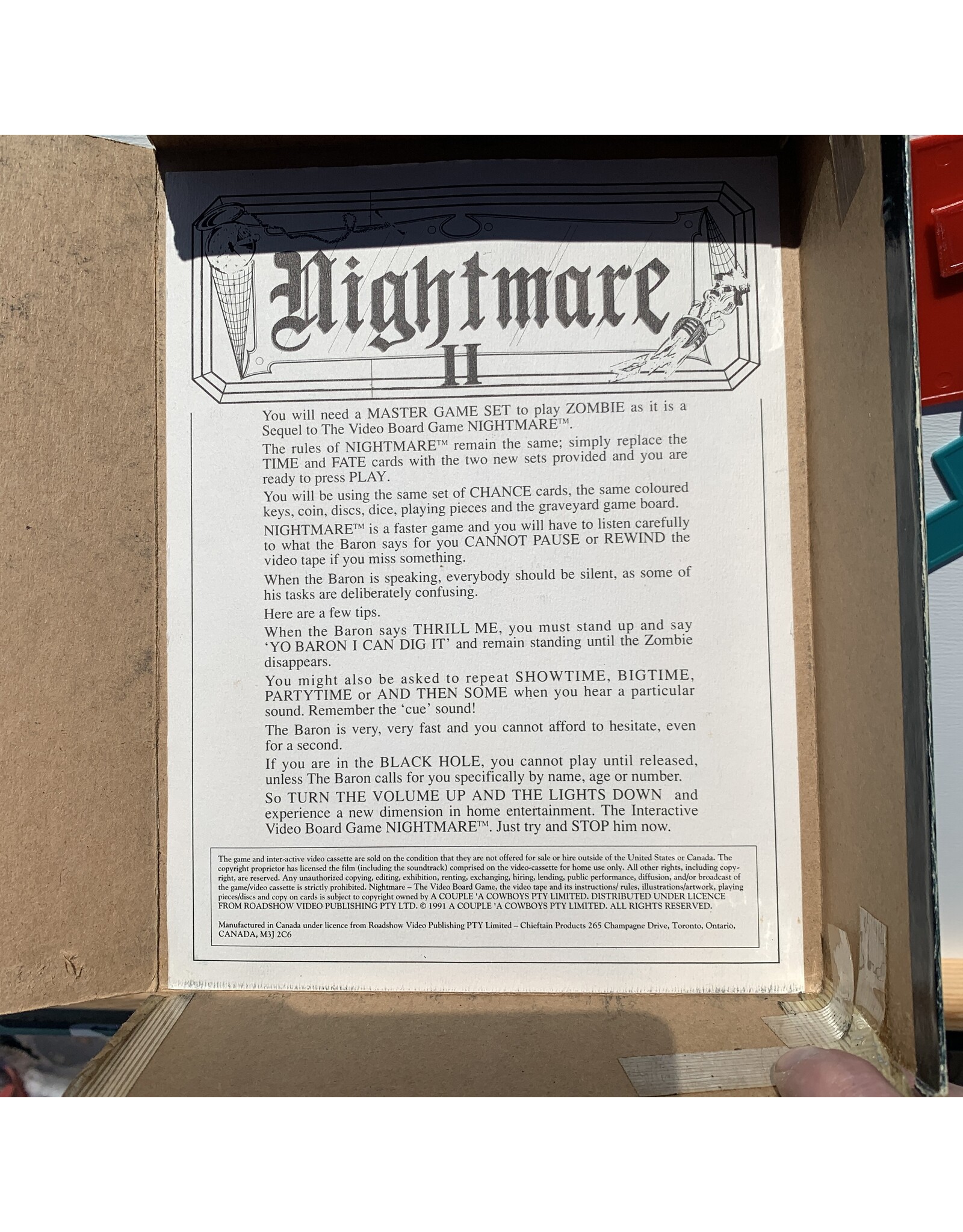 Cheiftain Products Nightmare II Used Board Game (1991) Missing 1 card