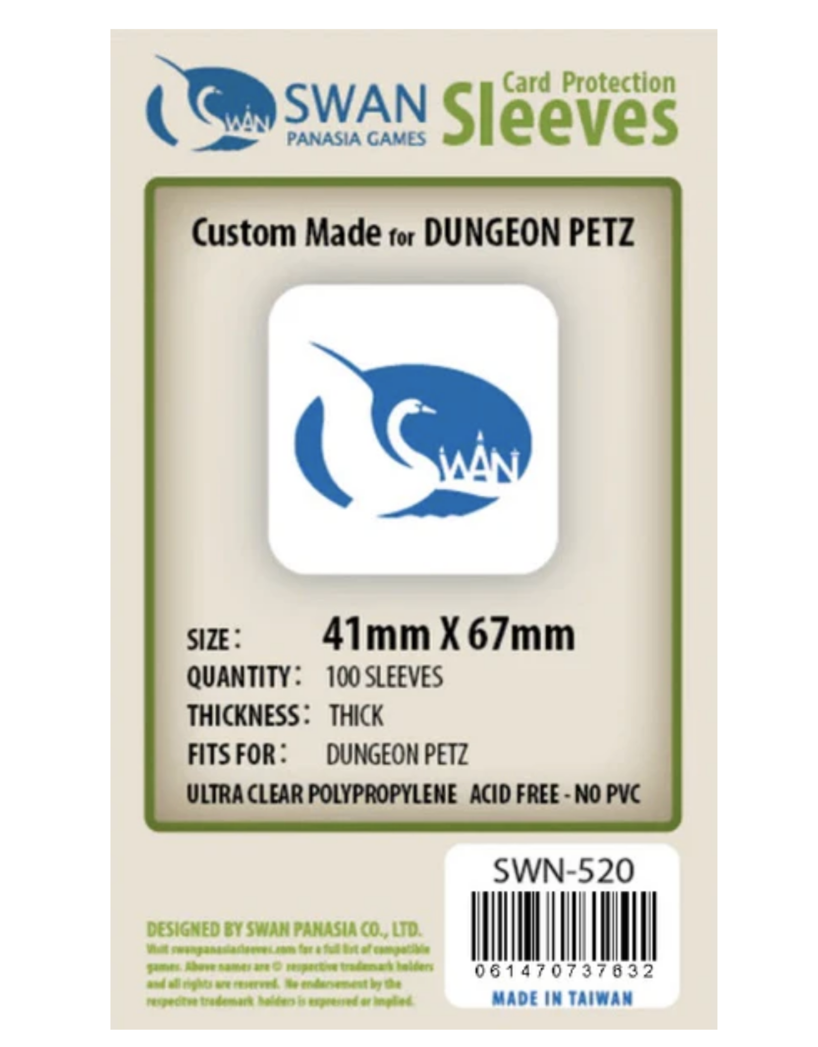 Swan Panasia Games Swan Card Sleeves (41x67mm) - 100 Pack, Thick Sleeves - Dungeon Petz