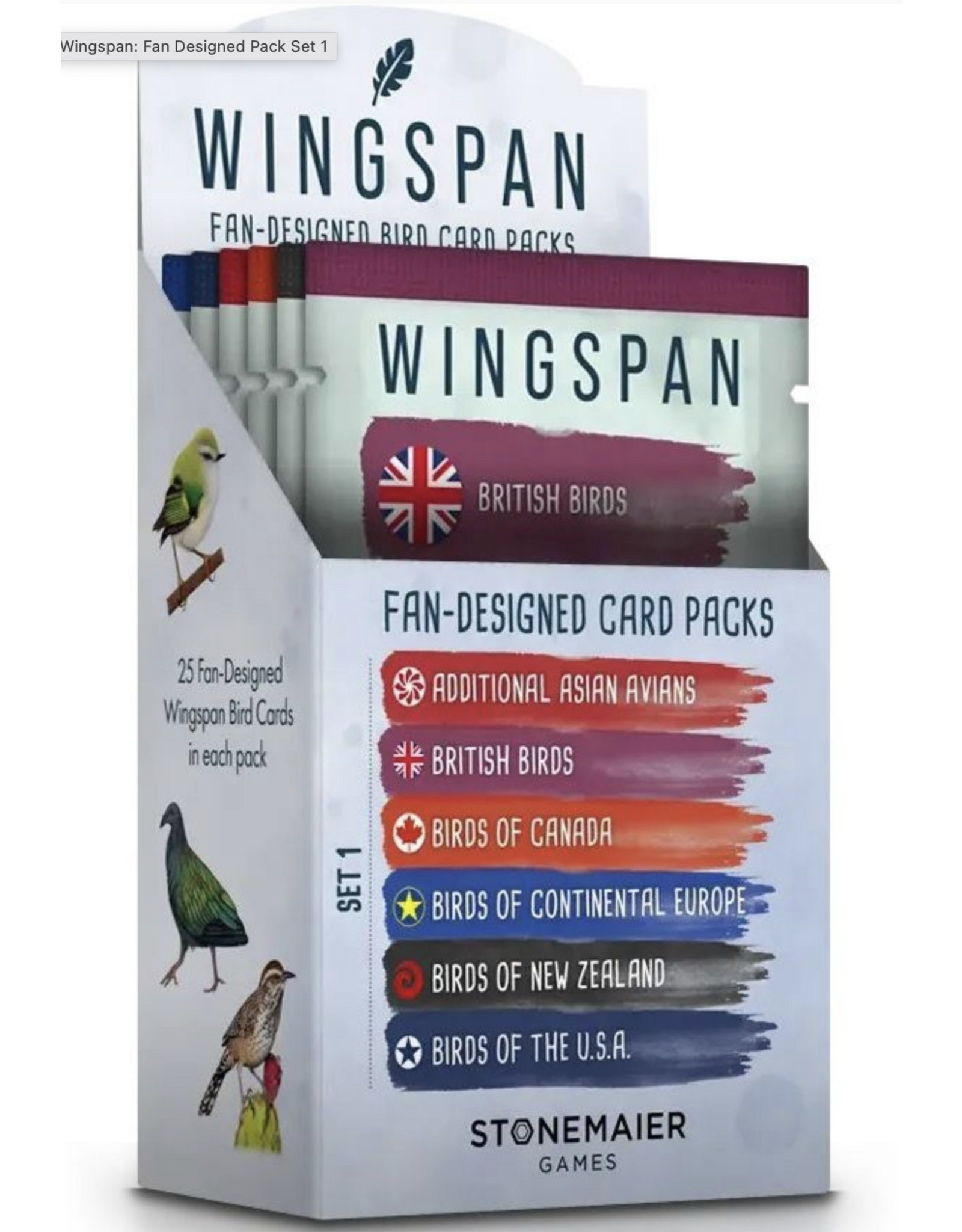 Stonemaier Wingspan (2019)  Bundle Asia, European, Oceania expansions, Fan Designed Card Packs Set 1, 1 WIngspan Playmat, Folded Space Insert, Sleeves