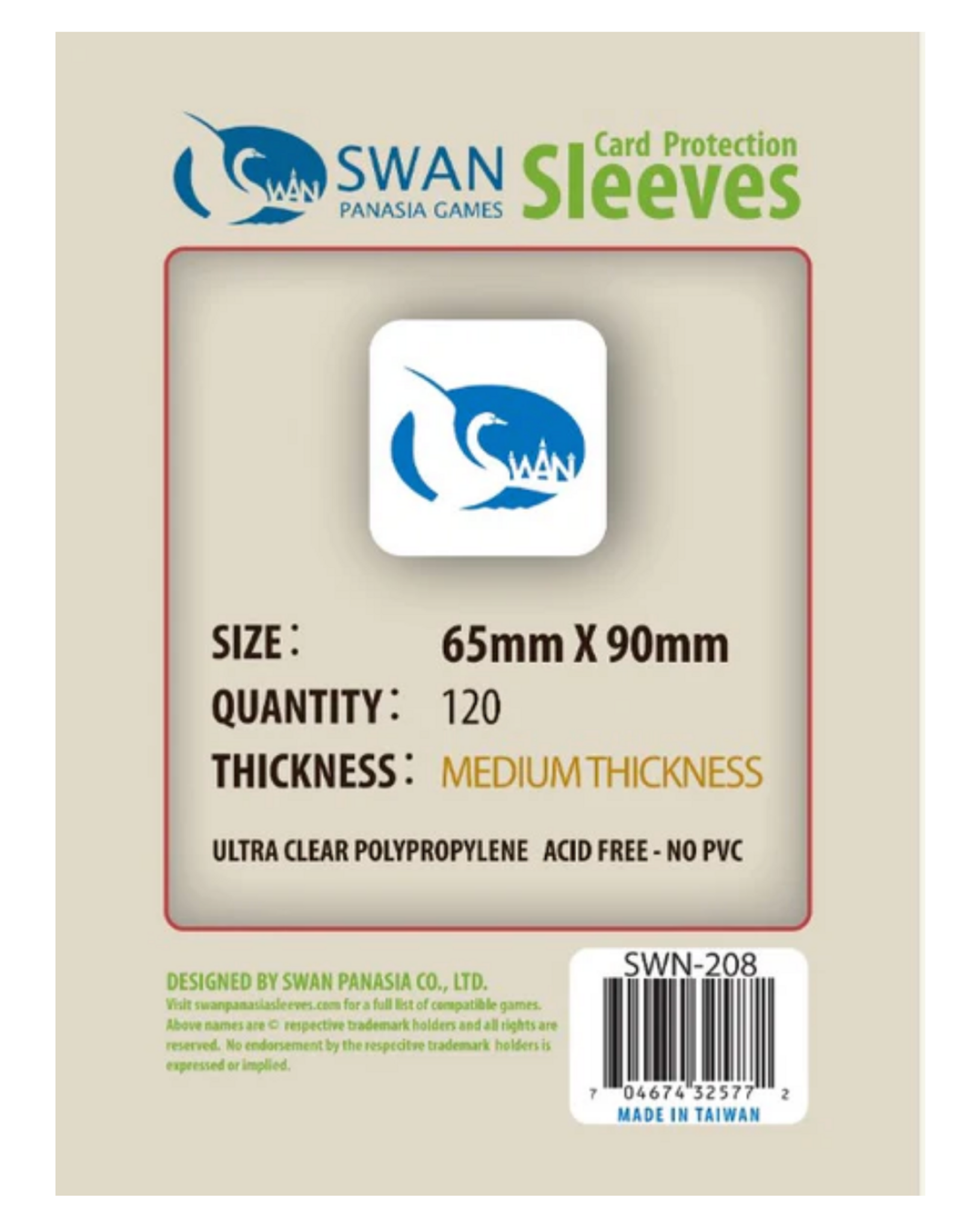 Swan Panasia Games 65x90mm -120 pack, Medium Thickness Sleeves (SWN-208)