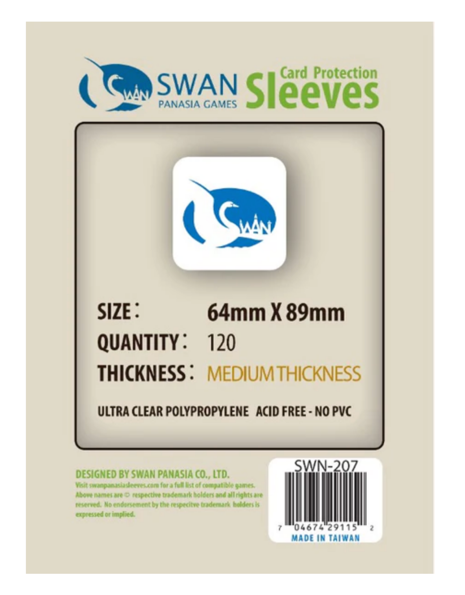 Swan Panasia Games 64x89mm -120 pack, Medium Thickness Sleeves (SWN-207)