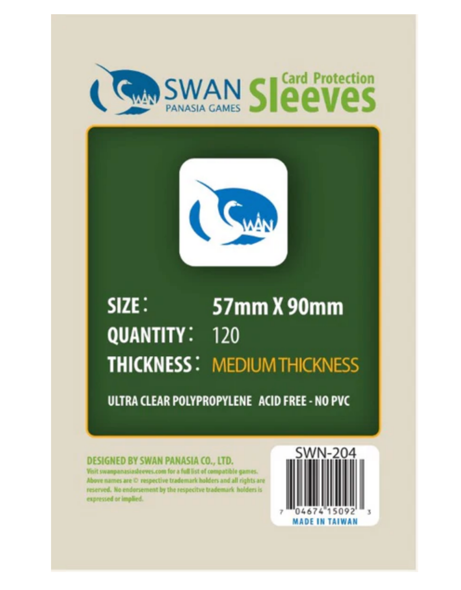 Swan Panasia Games 57x90mm -120 pack, Medium Thickness Sleeves (SWN-204)