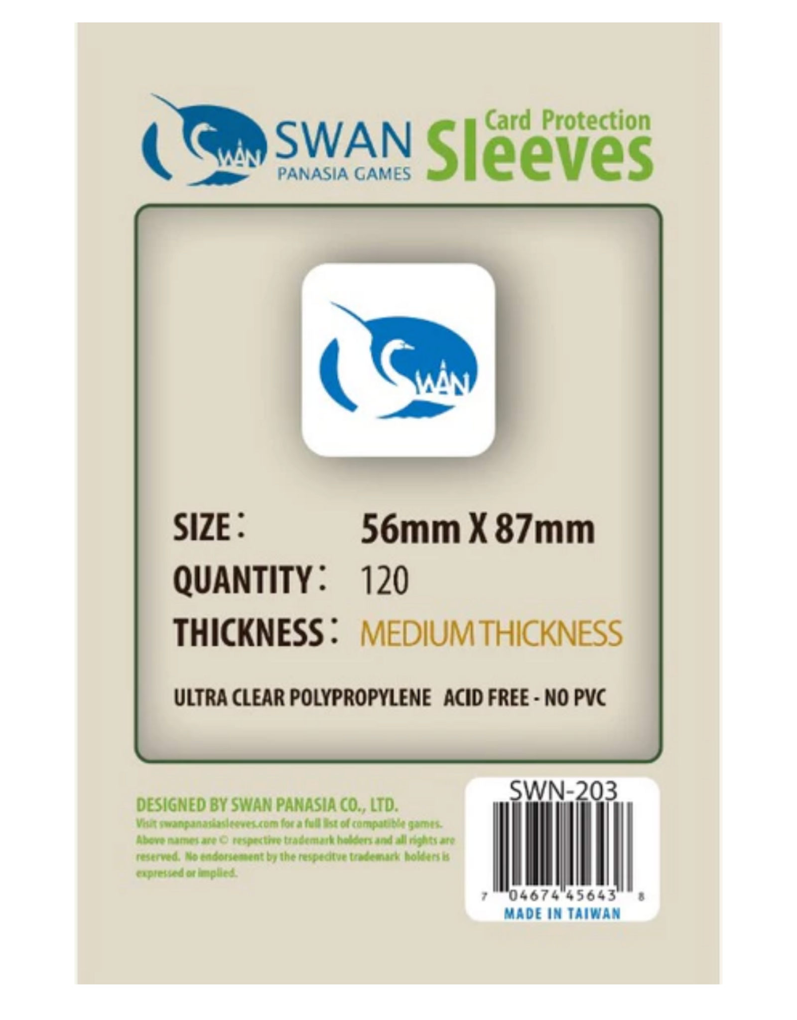 Swan Panasia Games 56x87mm -120 pack, Medium Thickness Sleeves (SWN-203)