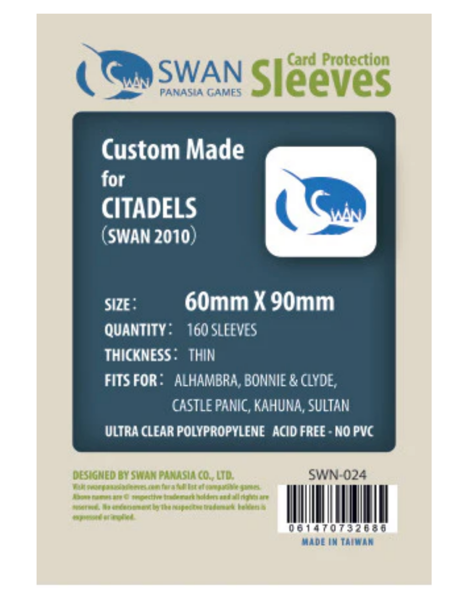 Swan Panasia Games 60x90mm - 160 Pack, Thin Sleeves (SWN-024)