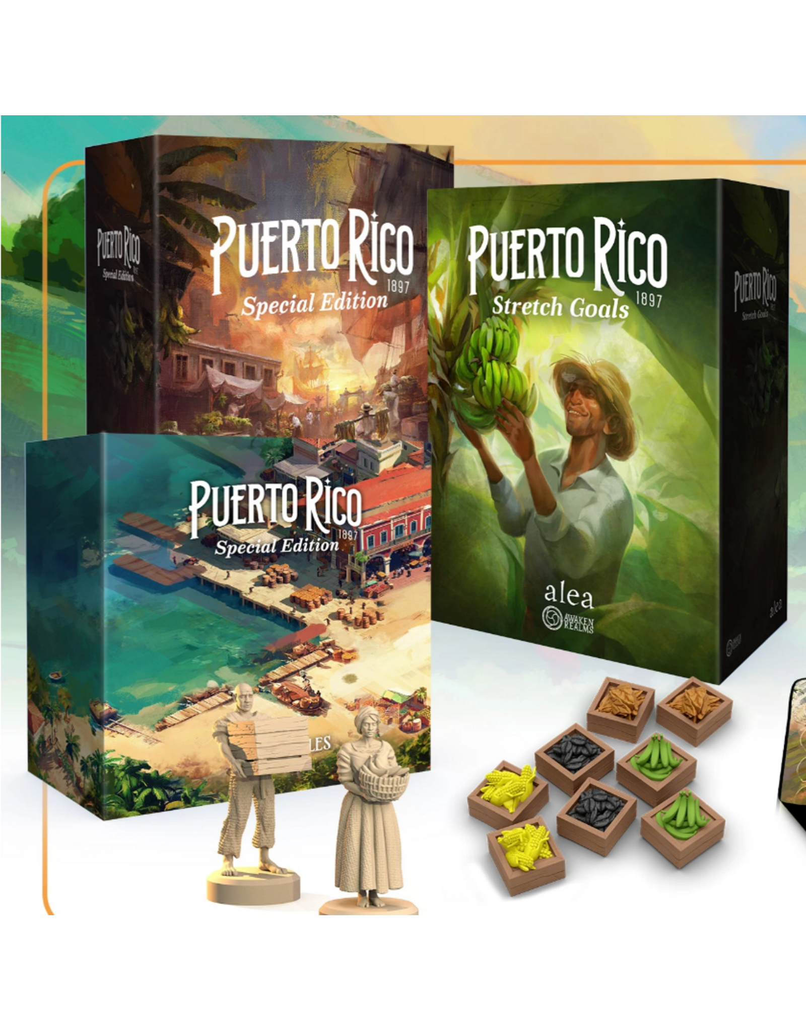 awaken realms Puerto Rico 1897: Special Edition (2025) Merchant's Bundle NIS (Game, Acrylics, Playmat and sleeves)