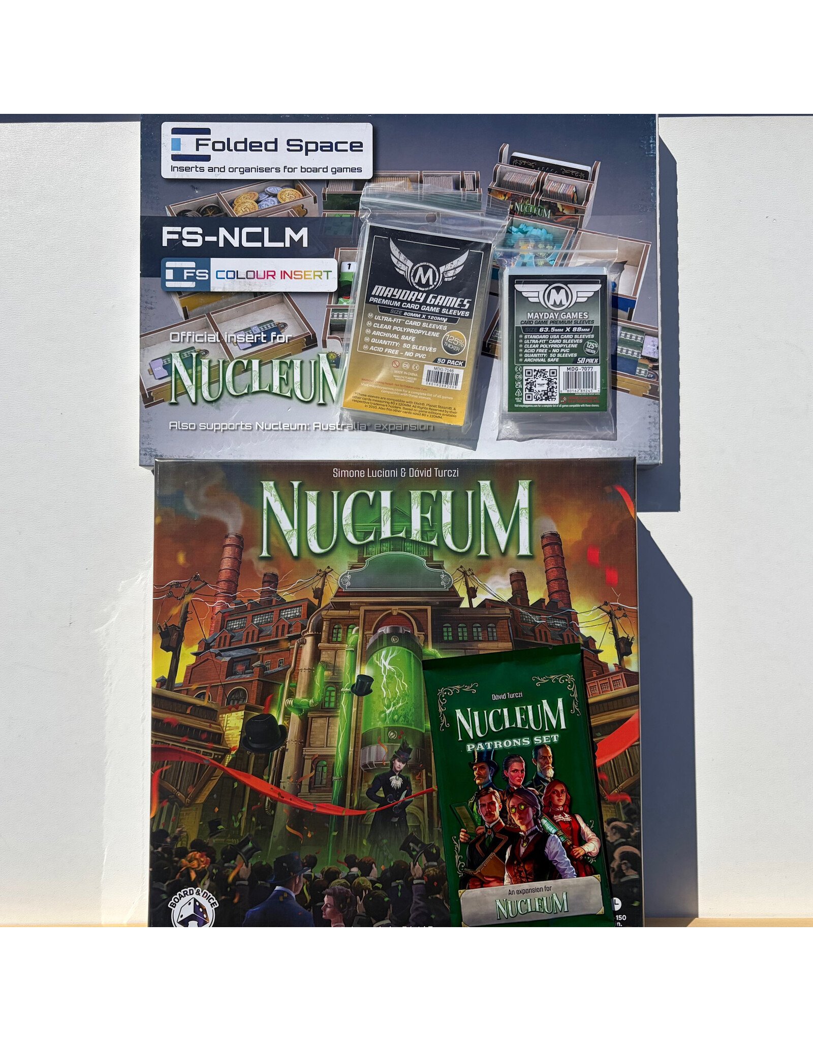 Board&Dice Nucleum Bundle (2023) NIS, Base Game, Patrons Set, Folded Space insert and MDG sleeves.