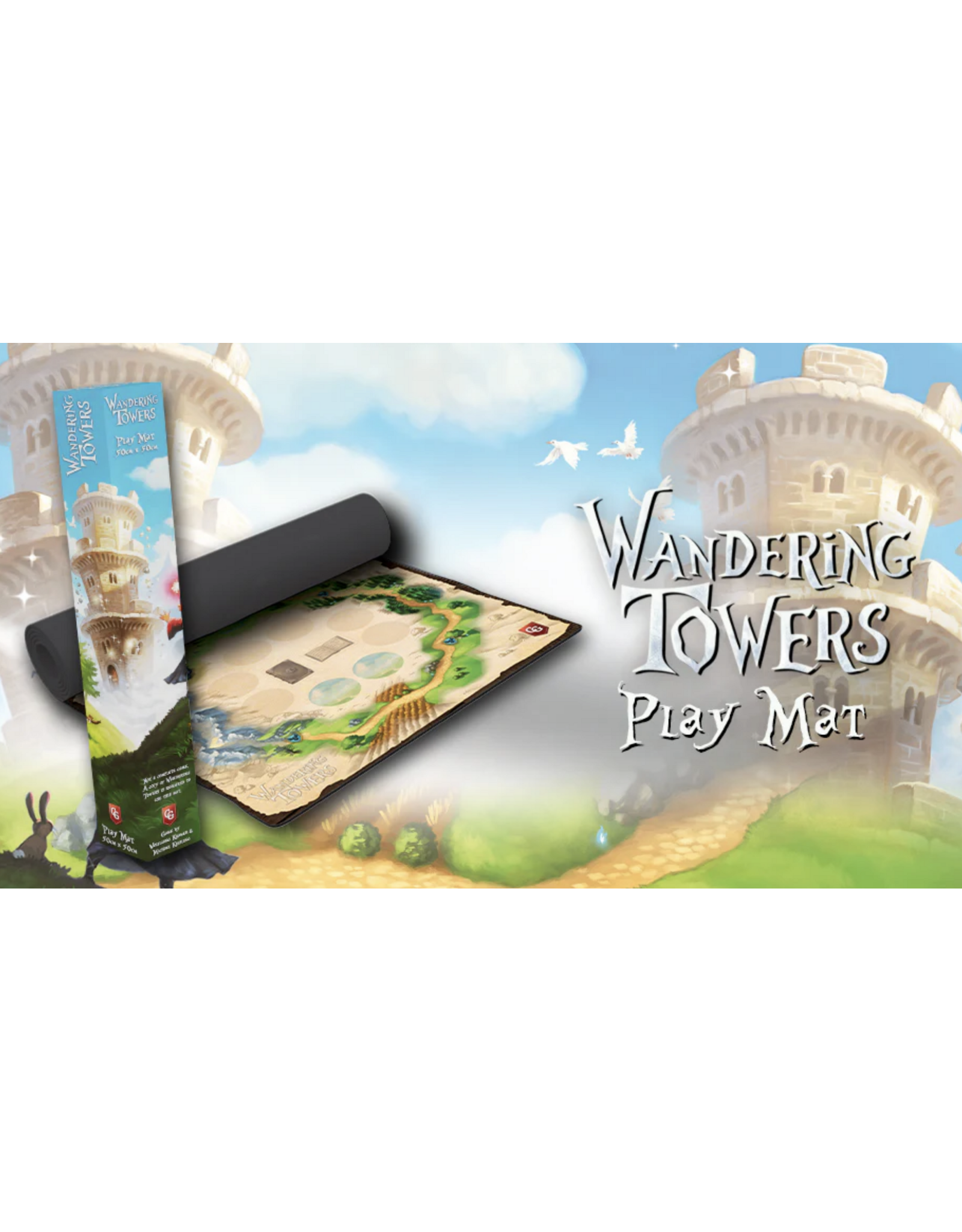 Capstone Games Wandering Towers (2022) Bundle With Base Game, Playmats, Mini Spells 1 expansion and Sleeves.