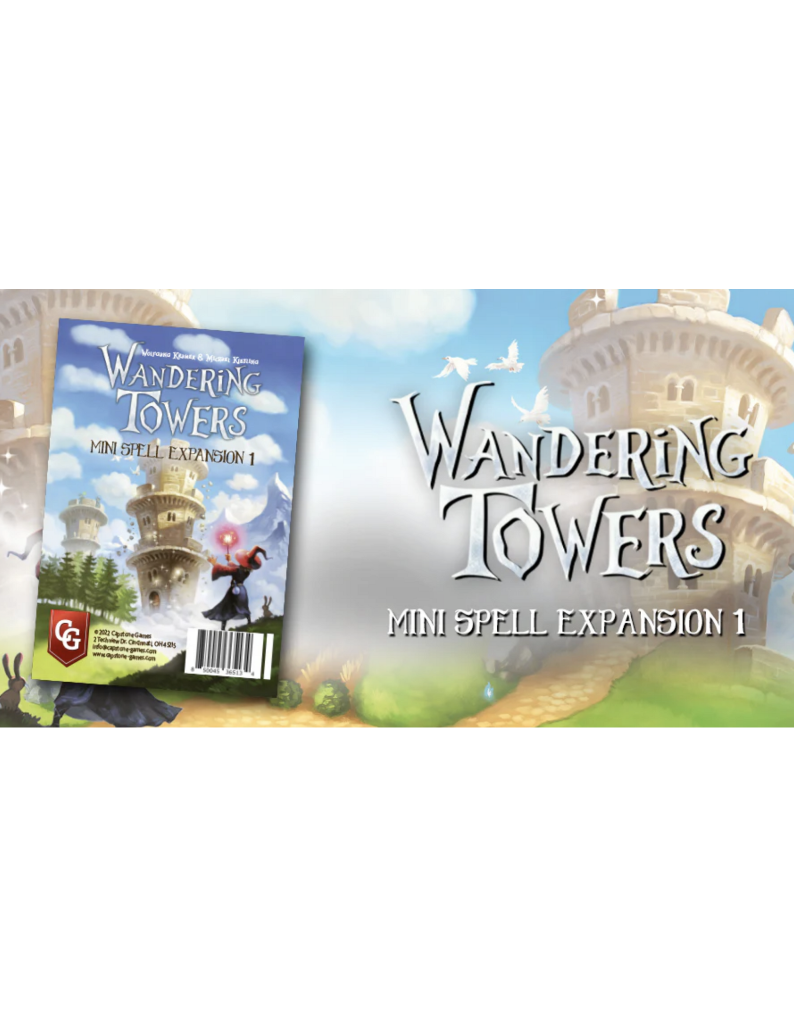 Capstone Games Wandering Towers (2022) Bundle With Base Game, Playmats, Mini Spells 1 expansion and Sleeves.