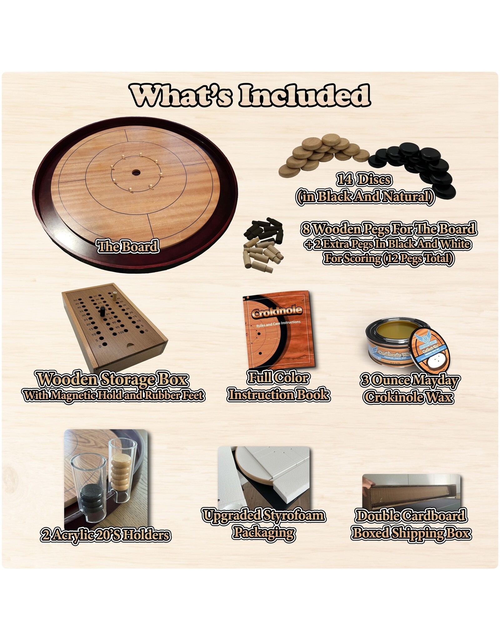 Mayday Games Mahogany ELITE Edition Crokinole Board (Red Ditch)