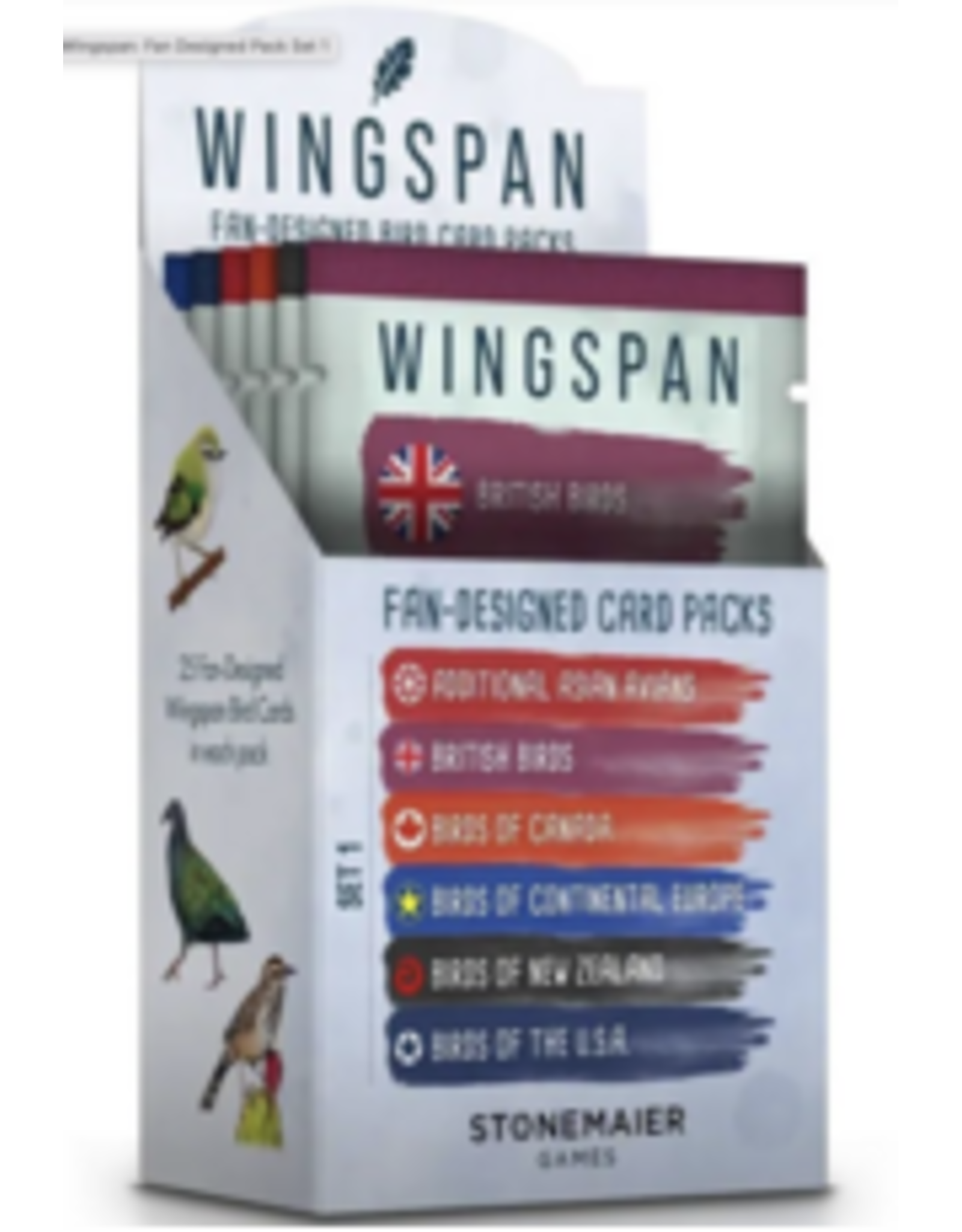 Stonemaier Wingspan (2019) Bundle, Base Game, Fan Pack 1, Americas and MDG Sleeves