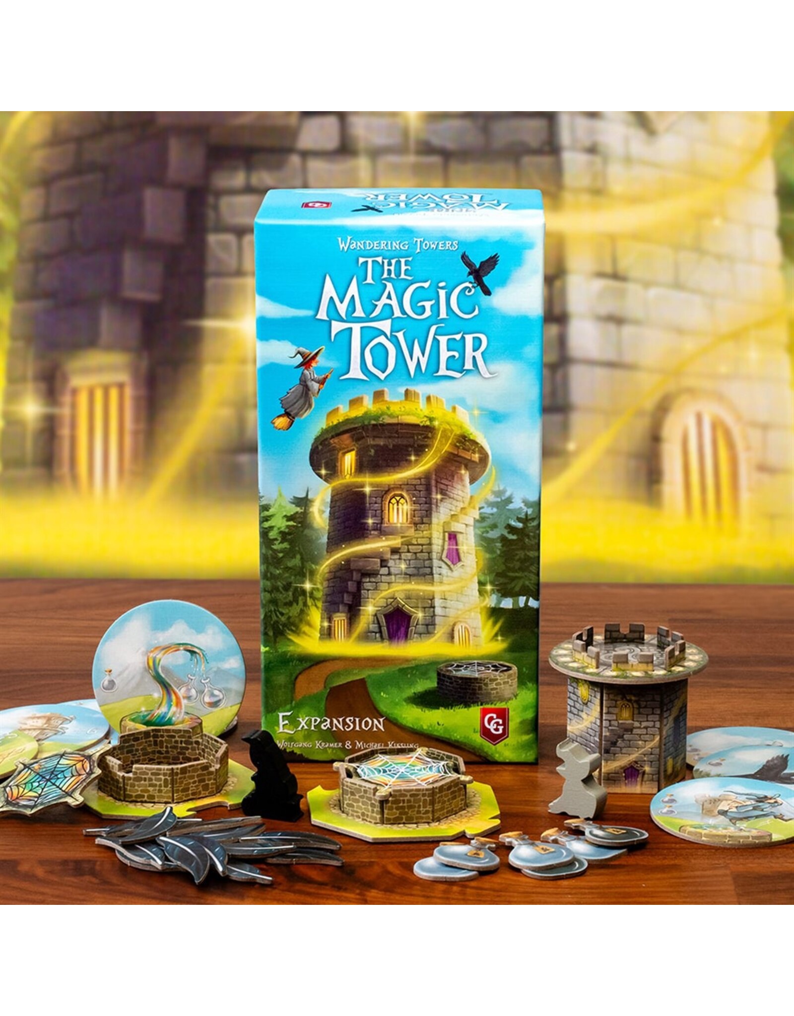 Capstone Games Wandering Towers (2022) Bundle With Base Game + Playmats + Mini Spell 1 Expansion +The Magic Tower (NIS) Fully Sleeved