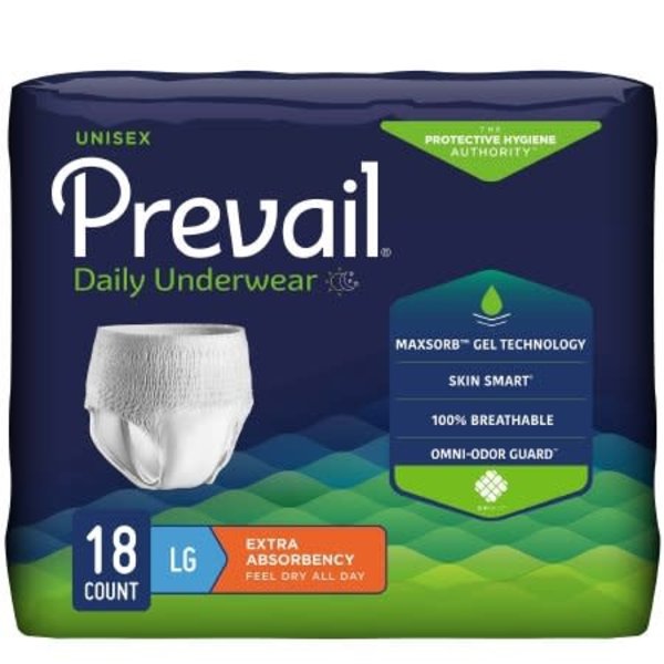 Prevail Unisex Adult  Daily Underwear Pull On w/ Tear Away Seams Disposable Moderate Absorb., LRG 44-58", 18/Bag
