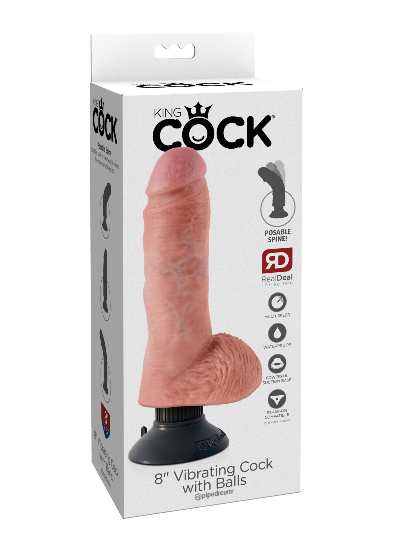 Pipedream Products, Inc. King Cock Vibrating Realistic Dildo With Balls Waterproof Flesh 8 Inch