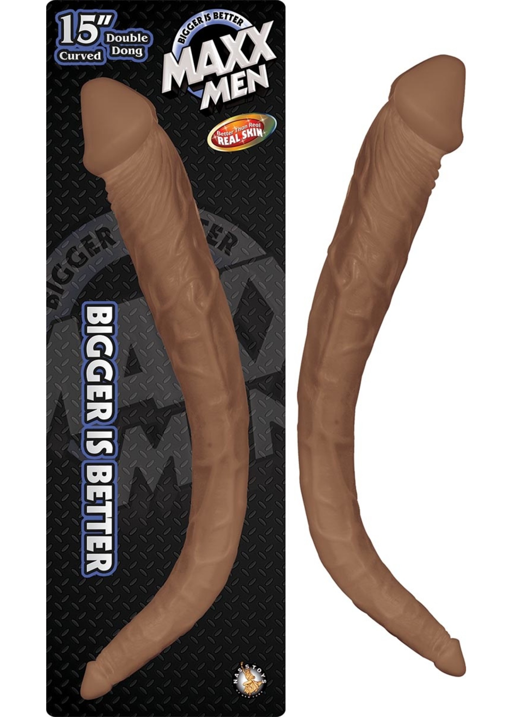 Nasstoys Maxx Men Realistic Curved Double Dong Waterproof Brown 15 Inch