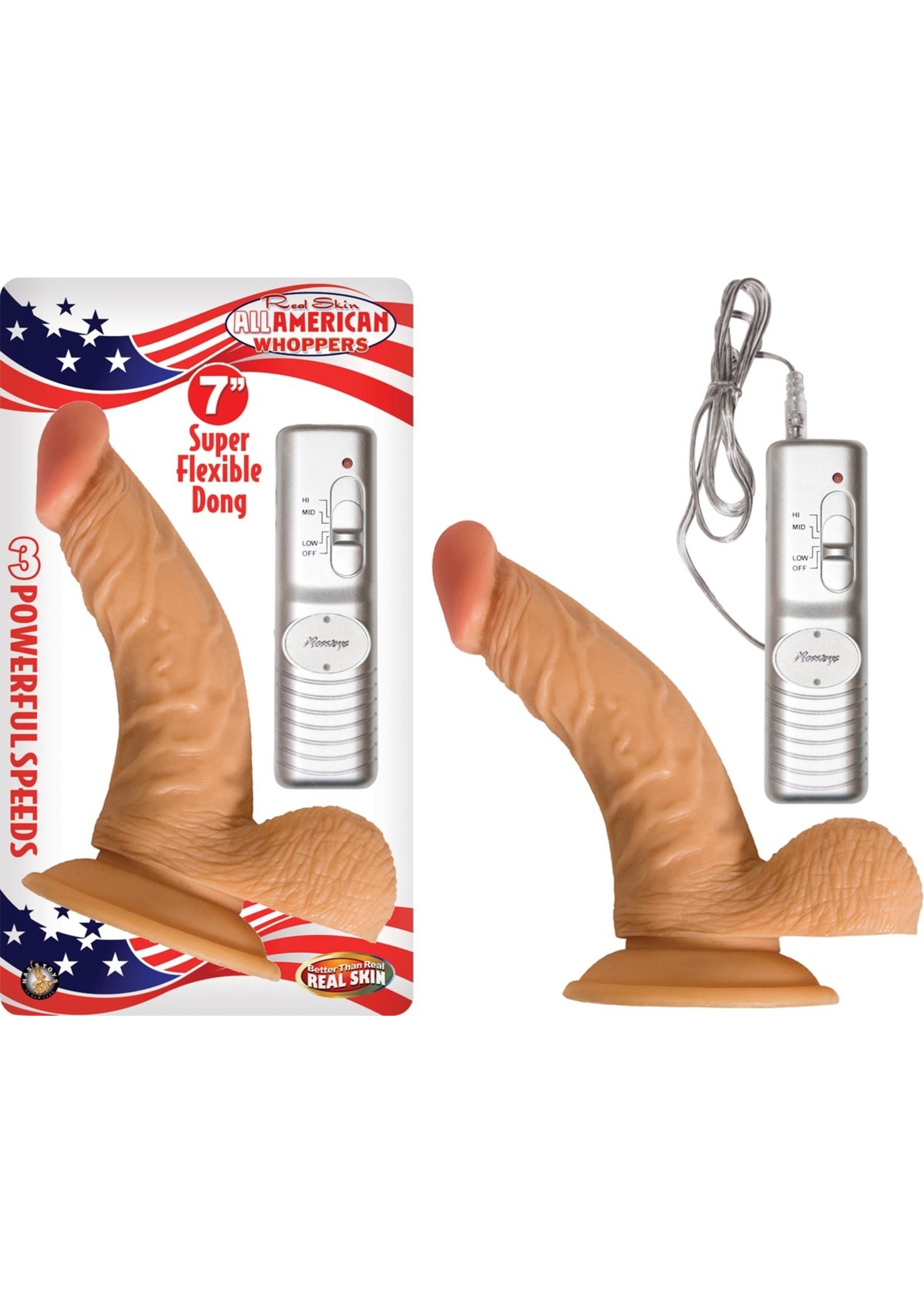 Nasstoys Real Skin All American Whippers Vibrating Dong With Balls 7 Inch Flesh
