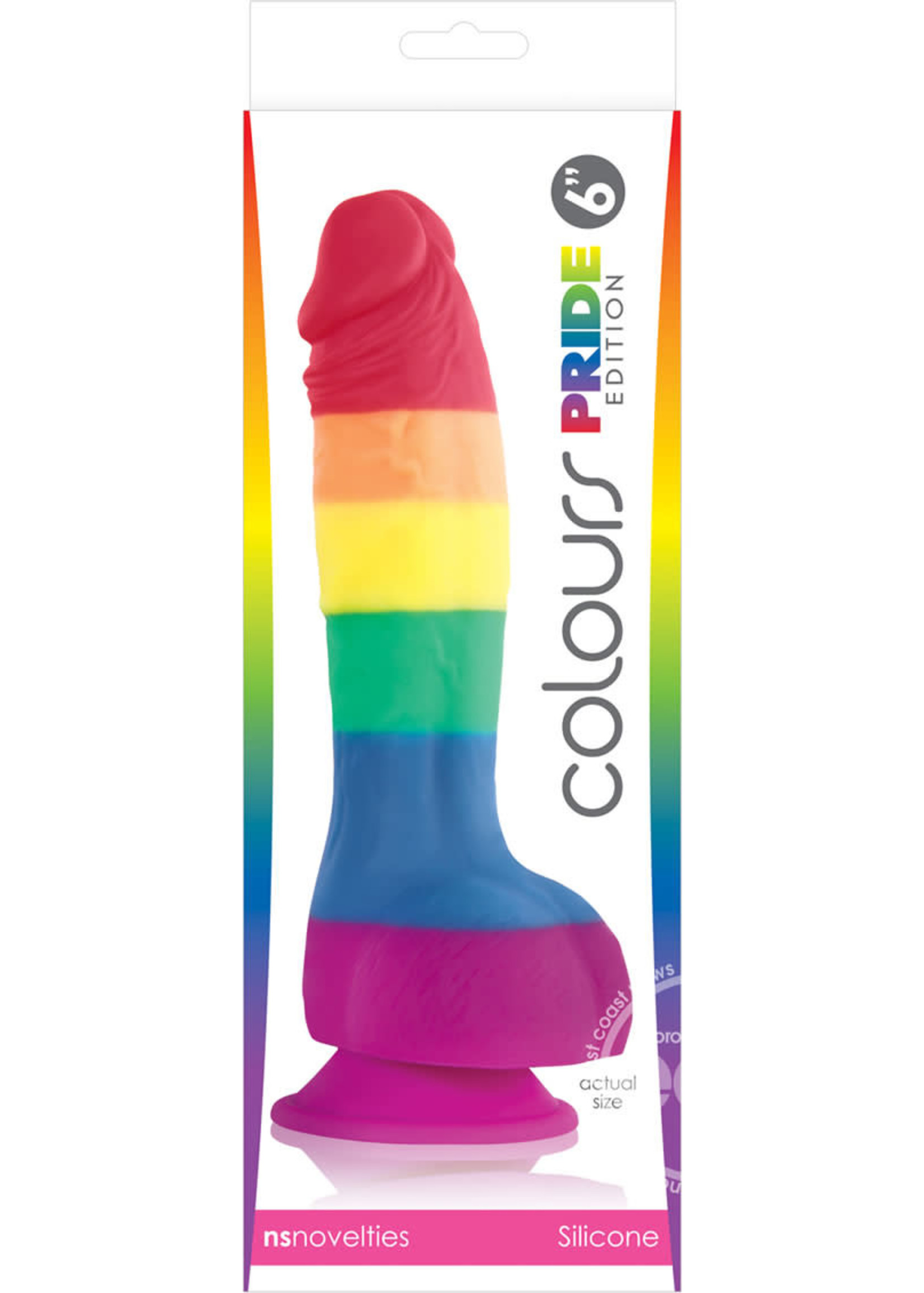 NS Novelties Colours Pride Edition 6in Rainbow Silicone Dildo With Balls Realistic Non-Vibrating Suction Cup Base