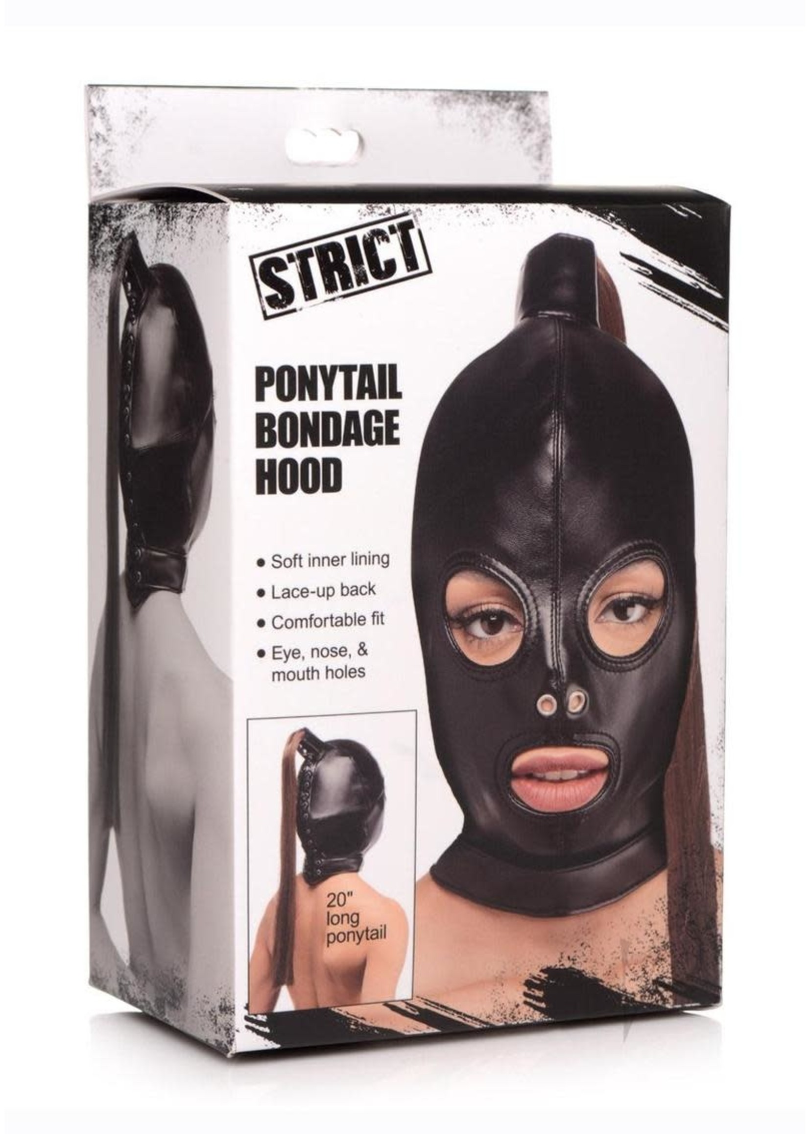 XR Brands Strict Ponytail Bondage Hood - Black