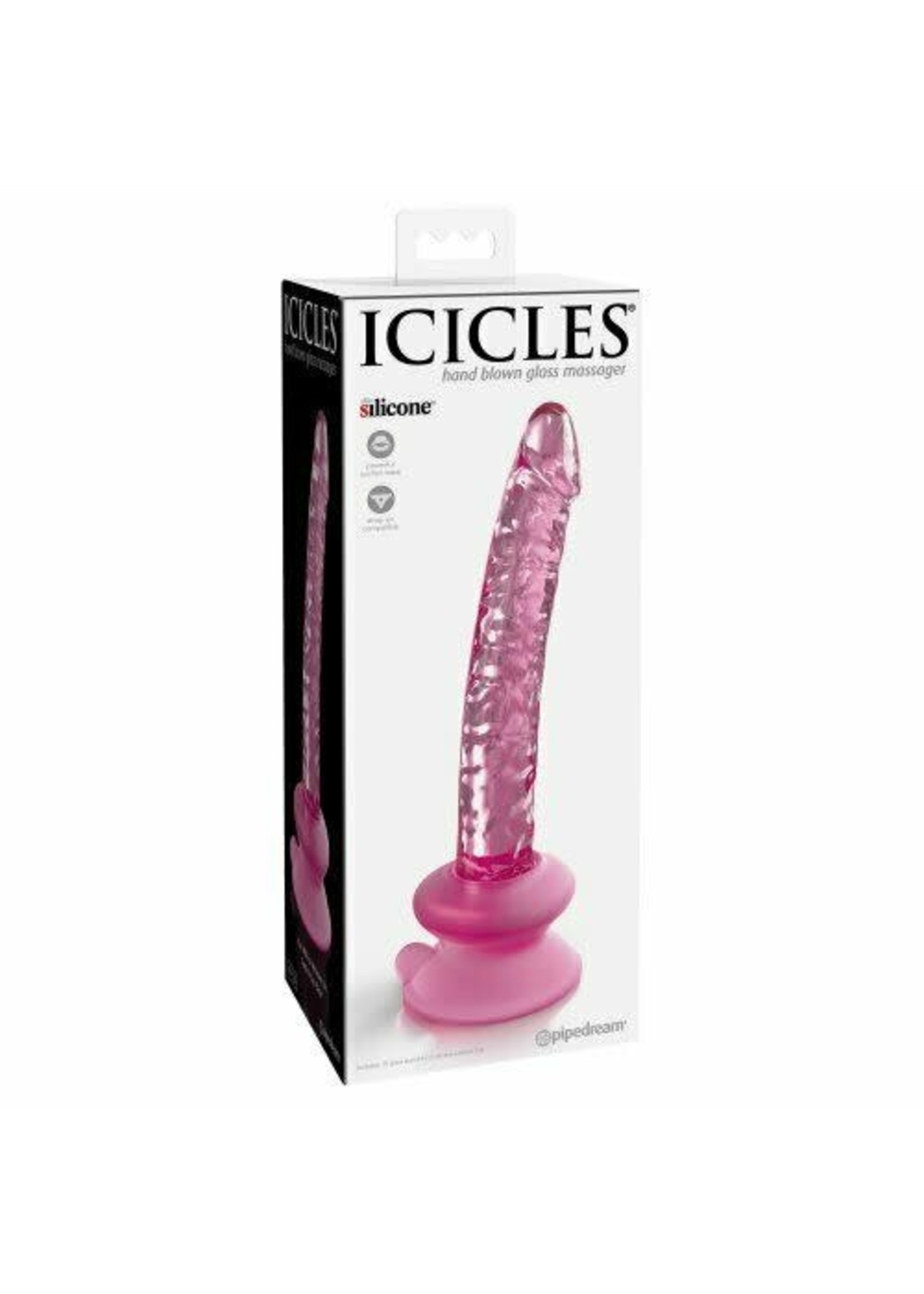 Pipedream Products, Inc. Icicles No. 86 Glass Wand with Bendable Silicone Suction Cup - Pink
