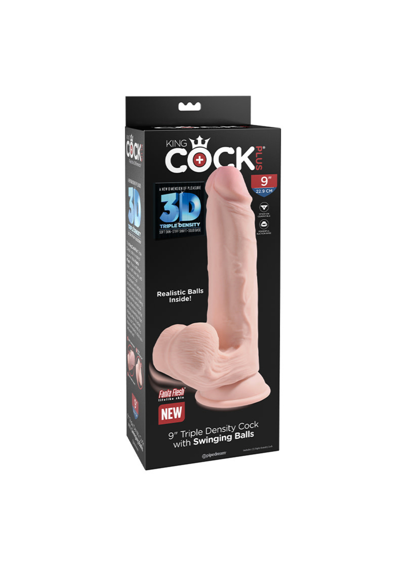 Pipedream Products, Inc. King Cock Triple Density Cock with Swinging Balls 9in - Vanilla