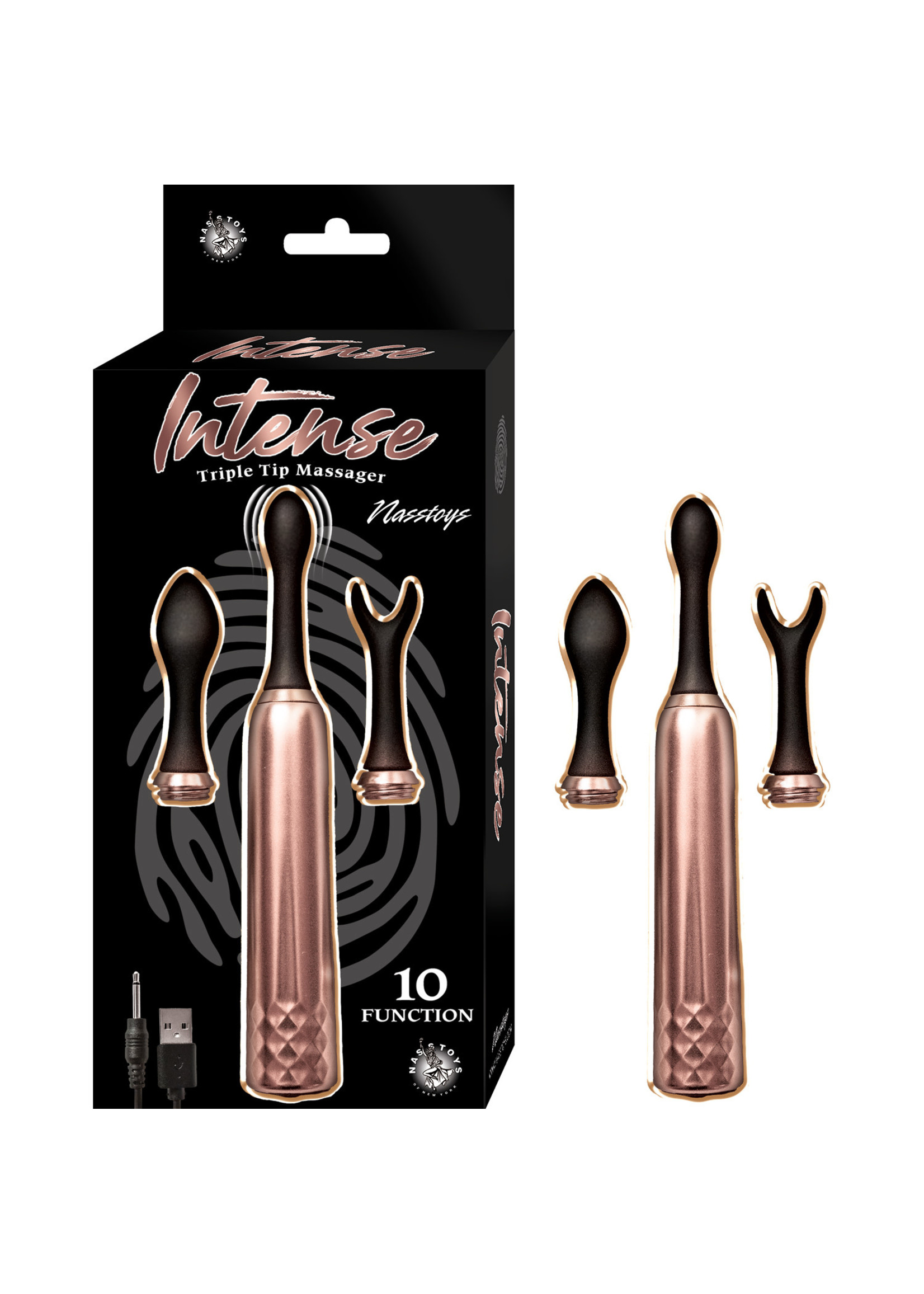 Nasstoys Intense Triple Tip Massager Silicone Rechargeable Set - Rose Gold