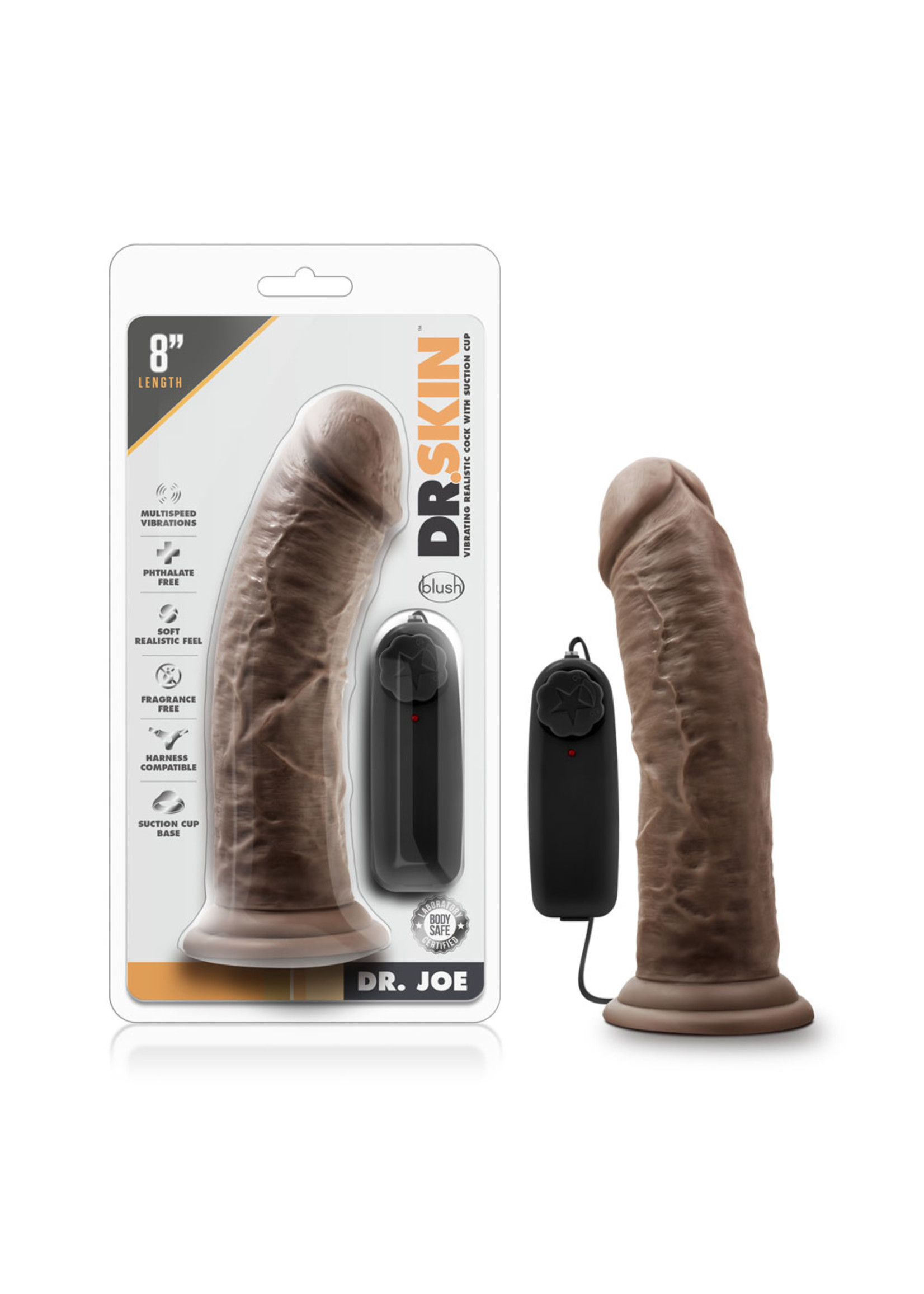 Blush Novelties Dr Skin Dr Joe Dildo 8in Vibrating With Wired Remote
