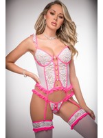 2pc Corset Garter Teddy With Cut Outs & Stockings