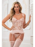 3pc Lace up Garter Corset With Thong & Stockings