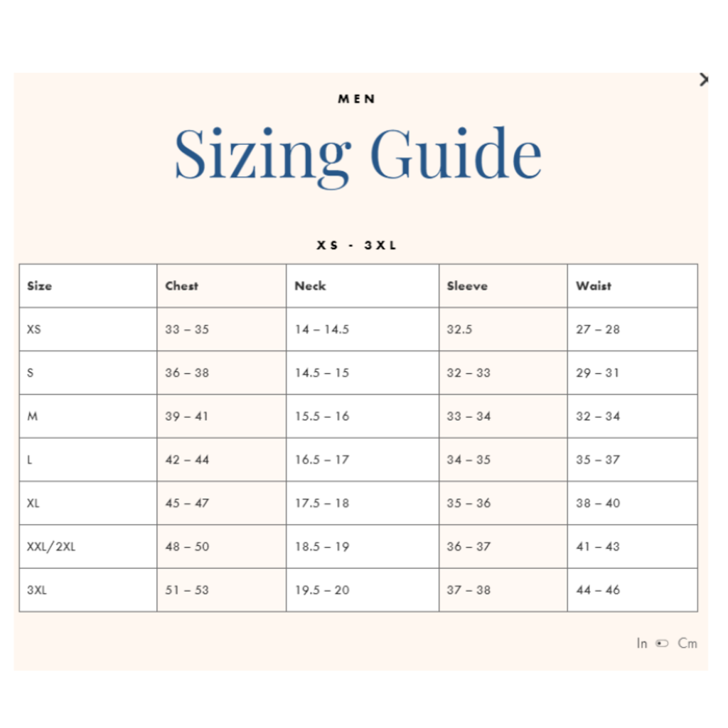 Tommy Bahama Size Charts