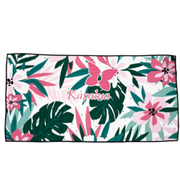 DYNAMIC BRANDS KAPALUA WAFFLE MICROFIBER TOWEL MONSTERA PINK GREEN