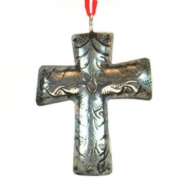 3" Silver Metal Engraved Cross Ornament