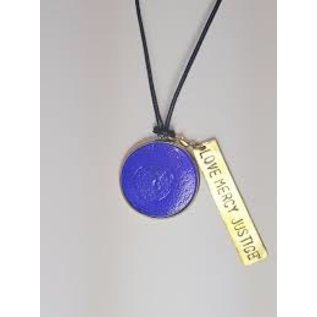 Recycled Glass Round Pendant with Charm - Love Mercy Justice