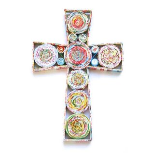 Recycled Magazine Cross - 10in. h x 7in. w