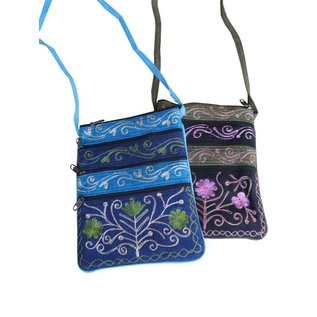 Cotton Passport Style Bag with 3 Zipper Compartments