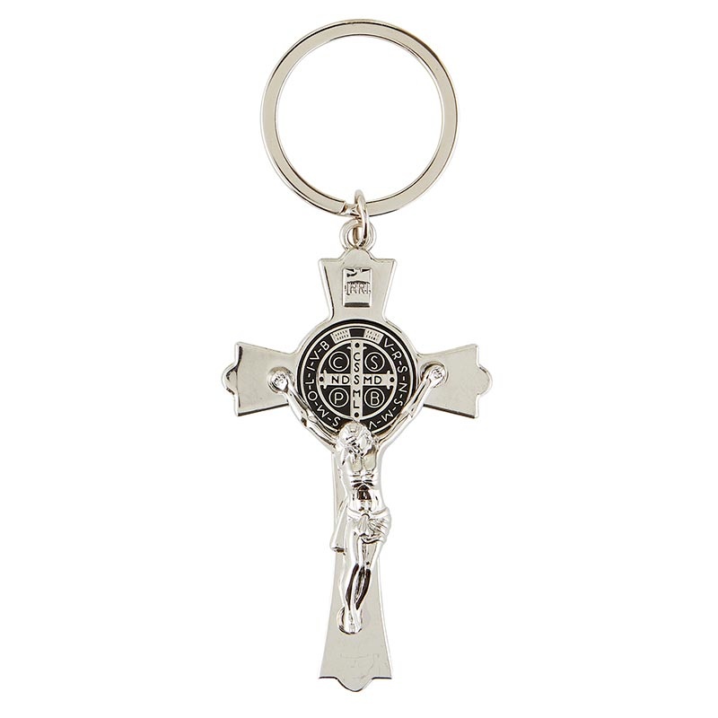 Catholic Saint Benedict Key Chain with 2 Cross Fob - Trinity Church Supply