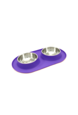 Messy Cats Double Silicone Feeder with Stainless Saucer Bowl - 1.75cups