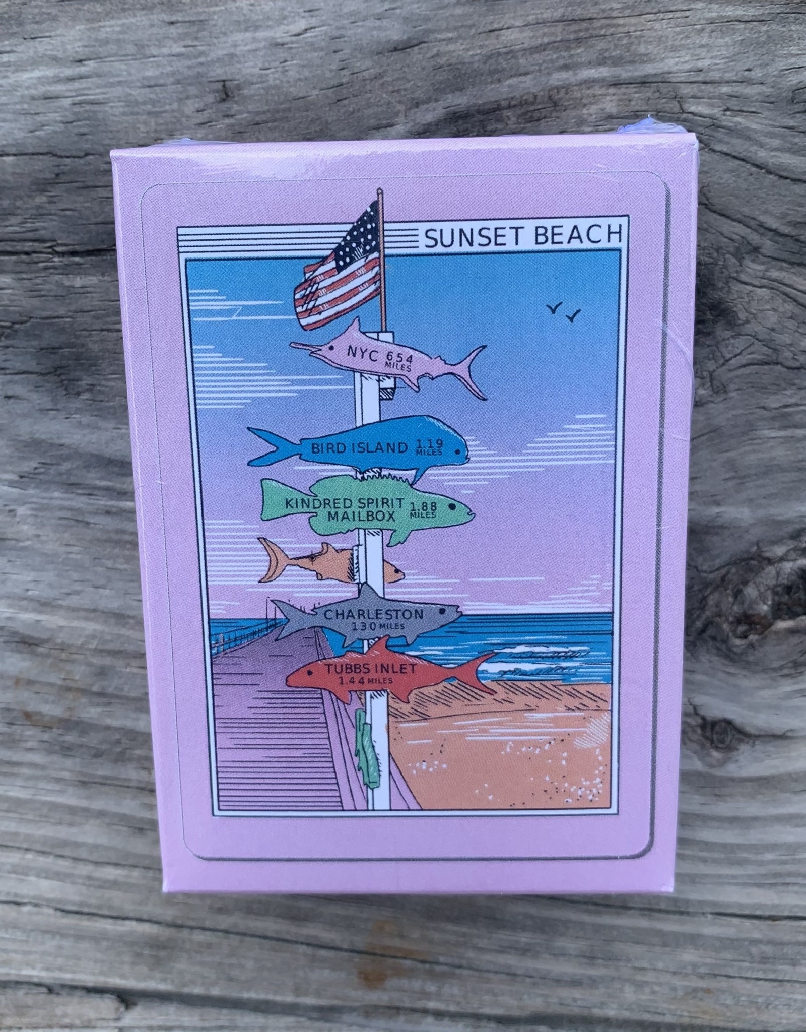 THE SUNSET BEACH PIER PLAYING CARDS DIRECTIONAL SIGN