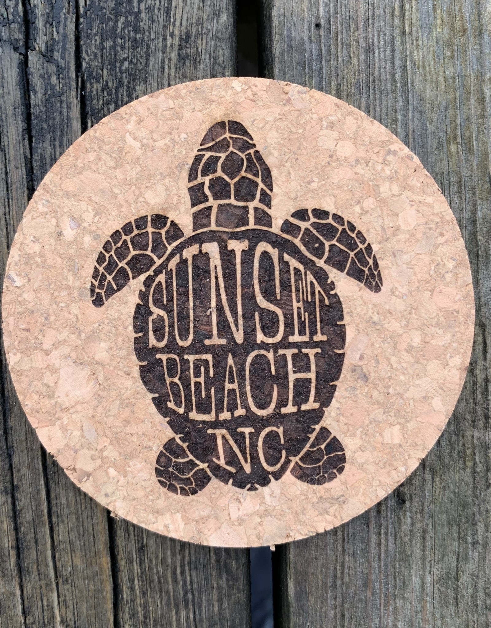 SBNC TURTLE SHELL ROUND CORK COASTER - Sunset Beach Trading Company