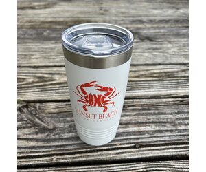 SBNC CRAB CLASSIC 20oz TUMBLER WHITE W/RED INK - Sunset Beach Trading  Company