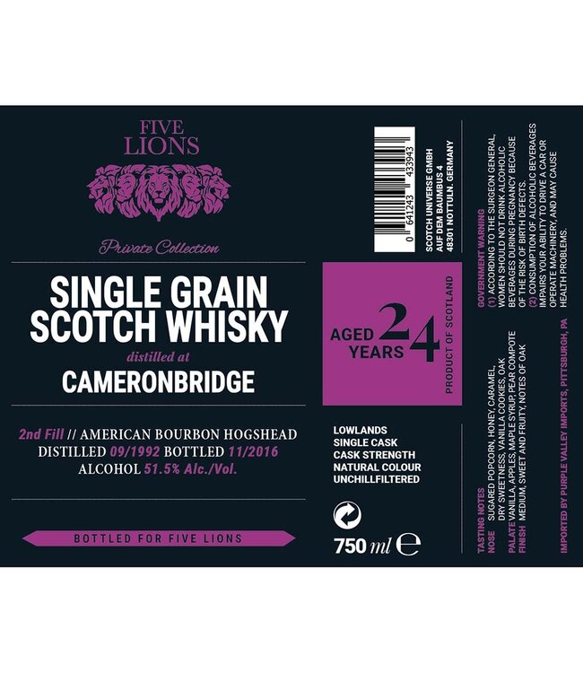 Five Lions Cameronbridge 24 Year Single Malt Scotch | 750ml